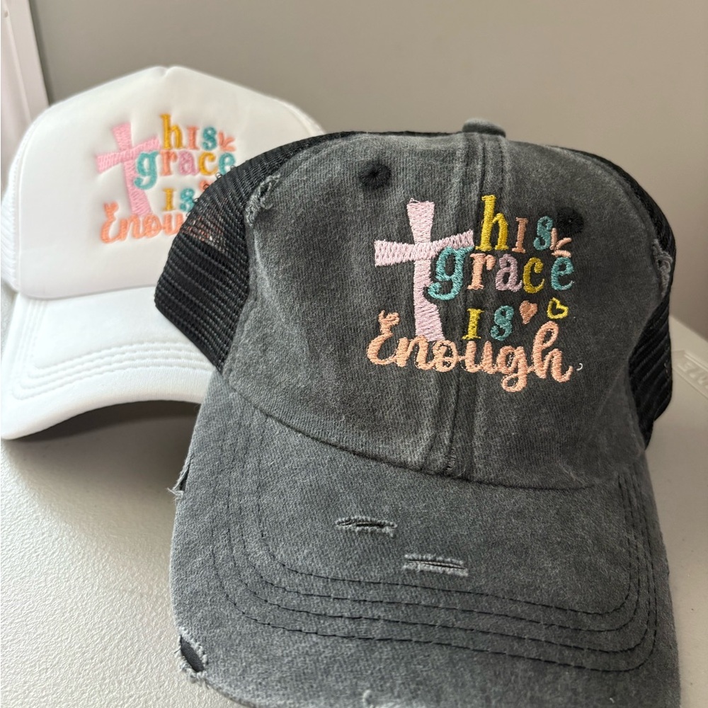 Embroidered Trucker Hats - Gray and White